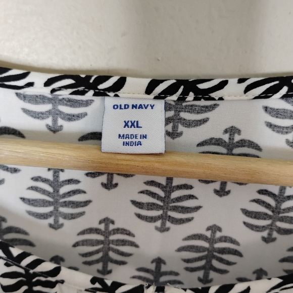 Old Navy Printed Dress Black/White Keyhole XXL Long Sleeve Elastic Waist Lined - Picture 7 of 8